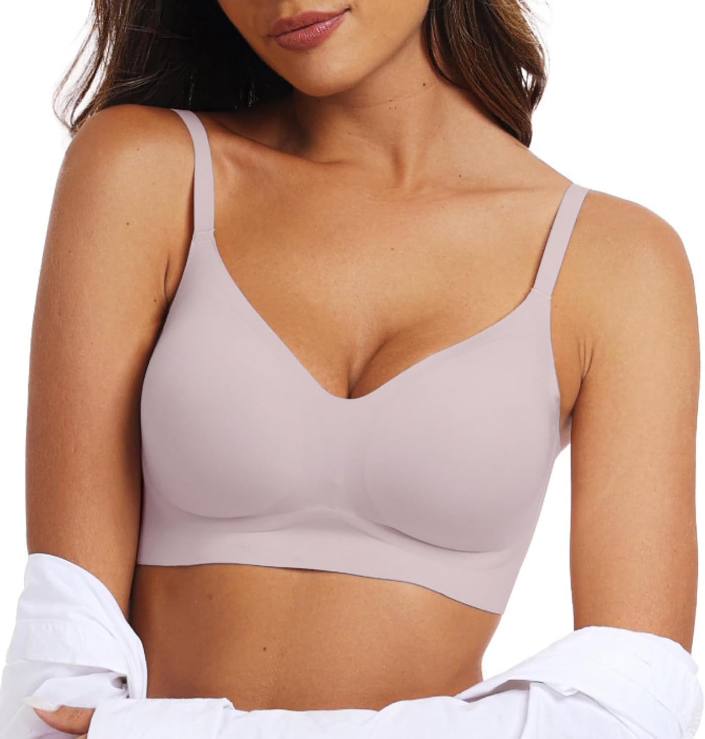Womens Push Up Everyday Bras Comfortable Wireless V Neck Seamless Bra Smooth Wire Free Basic Bras
