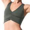 Womens Y Back Sports Bra - Wireless Padded Ruched V Neck Workout Gym Yoga Crop Top