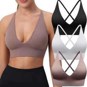 Women Sports Bras Adjustable Deep V Neck Bras Wireless Spaghetti Strap Criss Cross Padded Low Support Sexy Bras