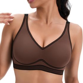 Wireless Sports Bras for Women Supportive Medium Impact Push Up Workout Bras No Underwire Deep V Padded Yoga Bra