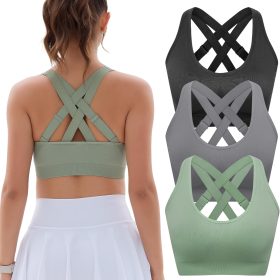 Padded Sports Bras for Women: Support Strappy Adjustable Straps Cross Back Sport Bra Pack for Workout Yoga Running Gym