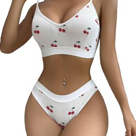 Women 2 Piece Ribbed Bra and Panty Sets Wireless Bralettes Thong Underwear
