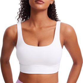 Women U Back Sports Bra - Scoop Neck Padded Low Impact Yoga Clothes Workout Crop Top with Built in Pads